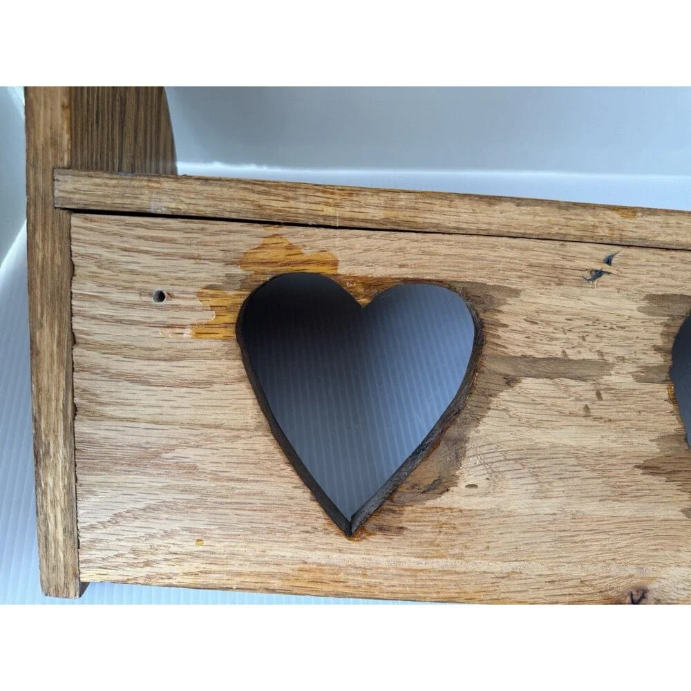 VTG Wood Wall Shelf Heart Cut Out Trinket Display 21” Handmade Cottage Farmhouse